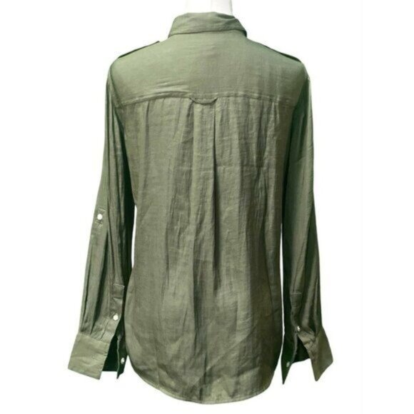 Banana Republic Roll Tab Long Sleeve Collared Dark Olive Rayon Shirt Size P/M - Picture 2 of 4